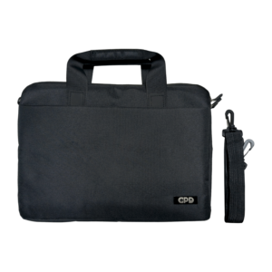 A black protective case with handles designed for the GPD Duo, featuring a sleek design and a detachable shoulder strap. The GPD logo is visible in the lower corner.