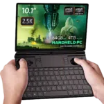 GPD-WIN-MAX-2-2025-INFOGRAPHIC-NEW-370-64-4-01 "Image of the GPD Win Max 2 2025 handheld PC featuring a 10.1-inch 2.5K touchscreen display. Key specifications include AMD Ryzen AI Pro 9 HX CPU, AMD Radeon Graphics, 64GB RAM, and 4TB M.2 SSD storage. The display shows a futuristic gaming scene with a sci-fi theme, emphasizing its advanced performance and immersive experience."