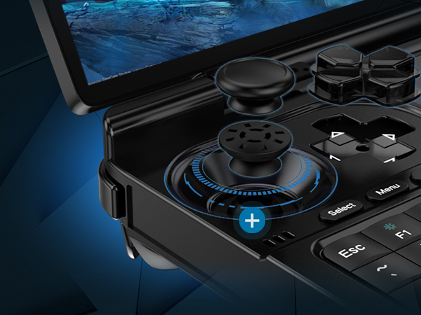 GPD WIN Mini 2025 3 Close-up of the GPD Win Mini 2025’s Hall Effect joystick, showcasing its recessed design and precision-engineered build for smooth, accurate control in gaming.