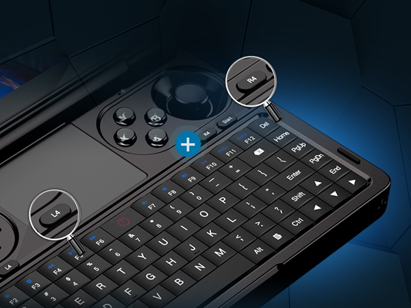 GPD WIN Mini 2025 6 Close-up of the programmable L4 and R4 macro keys on the GPD Win Mini 2025, designed for customizable shortcuts to simplify complex commands.