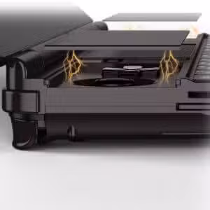 An image of the GPD Win Max 2 (2024) gaming laptop, showcasing its built-in magnetic covers. The close-up view illustrates the sleek design and ease of use, with the magnetic covers seamlessly protecting the device's ports and components when not in use.