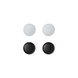 AYANEO Pocket EVO Thumb Stick Grip Caps – A set of four grip caps, two in black with a textured surface and two in translucent white with a circular pattern, designed for improved control and comfort on the AYANEO Pocket EVO gaming handheld