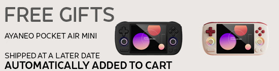 An advertising banner for free gifts with the purchase of an AYANEO Pocket S2. The text