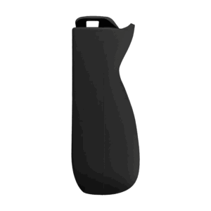 A side view of a single black, ergonomic grip accessory for the AYANEO Pocket ACE, against a solid grey background. The grip features a curved design meant to fit a hand, and a slot at the top for attaching to the device.