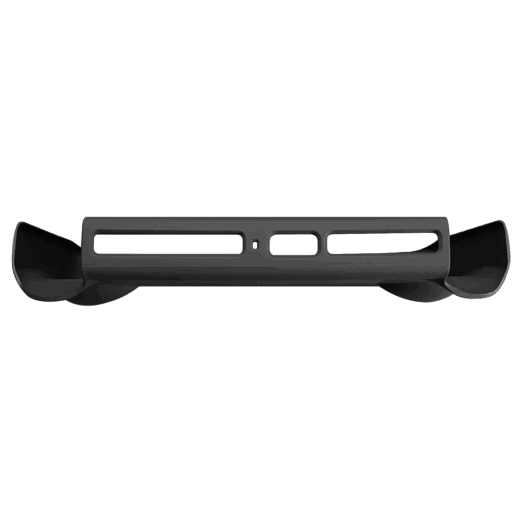 A back view of the black grip accessory for the AYANEO Pocket ACE, against a white background. The accessory features a central cutout with white striped vents, and two rounded, ergonomic grips on the left and right sides.