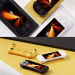 A split-view promotional image showcasing three color variants of the KONKR Pocket Fit handheld gaming console. The top half shows the black, yellow, and white consoles in a flat-lay arrangement, each with a screen displaying a glowing orange abstract design. The bottom half shows the same three consoles in a dynamic arrangement on a yellow surface, with the yellow console flipped over to display its back panel and vents, while the black and white consoles are angled to show their screens and front controls. A split-view promotional image showcasing three color variants of the KONKR Pocket Fit handheld gaming console. The top half shows the black, yellow, and white consoles in a flat-lay arrangement, each with a screen displaying a glowing orange abstract design. The bottom half shows the same three consoles in a dynamic arrangement on a yellow surface, with the yellow console flipped over to display its back panel and vents, while the black and white consoles are angled to show their screens and front controls. A split-view promotional image showcasing three color variants of the KONKR Pocket Fit handheld gaming console. The top half shows the black, yellow, and white consoles in a flat-lay arrangement, each with a screen displaying a glowing orange abstract design. The bottom half shows the same three consoles in a dynamic arrangement on a yellow surface, with the yellow console flipped over to display its back panel and vents, while the black and white consoles are angled to show their screens and front controls. Analysis