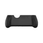 A sleek, matte black ergonomic grip for a handheld gaming console. The accessory features textured, rounded handles on both sides for improved comfort. The center back is smooth, featuring a small "AYN" logo engraved on a ridged section near the top. The top edge has a wide cutout to accommodate the device's ports and cooling vents.