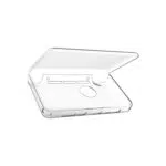 A transparent hardshell protective case for a handheld gaming device, shown in an open, clamshell-like position. The clear plastic features precise cutouts along the bottom and sides for ports, speakers, and buttons, ensuring full functionality while protecting the device's exterior.