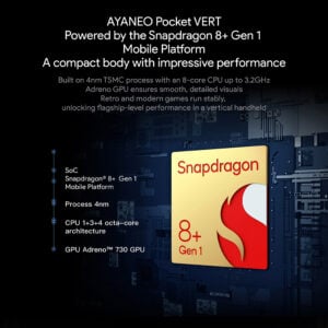 Battery capacity graphic for the AYANEO Pocket VERT highlighting the 6000mAh high-density battery designed for long-lasting play and optimised power efficiency during handheld gaming.