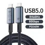 Focus: Feature Summary (Hero Image) Visual: Similar to Image 01, but with large text "pills" on the right side. Key Info: Big, bold labels for USB 5.0, 8K60Hz, 80Gbps, and PD240W.
