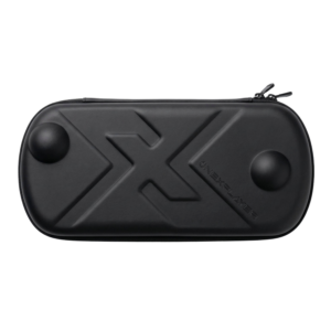A sleek black, hard-shell ONEXPLAYER APEX Case featuring an embossed X logo, brand name, and protective joystick protrusions on a solid black background.
