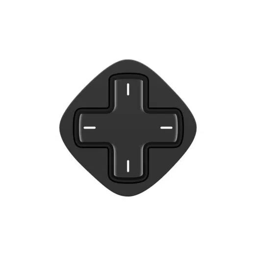 A single matte black, rounded diamond-shaped gaming controller module highlighting a central black D-pad with white accent lines on each directional wing.