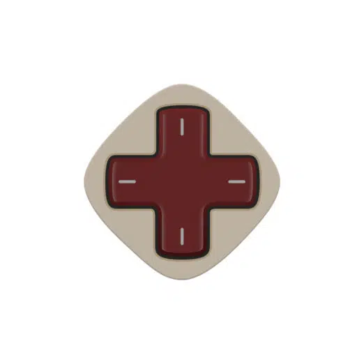 A single retro-styled gaming module featuring a light beige frame and a centrally positioned dark burgundy cross-shaped D-pad with grey accents.