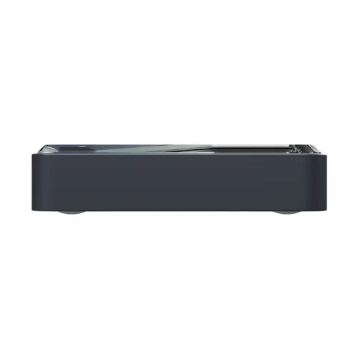 RockTek G2 Next Google TV box in low side view, dark matte rectangular body with glossy top and rounded feet