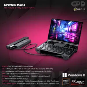 GPD WIN Max 3 handheld gaming PC promotional infographic — infographic 01