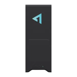 ONEXPLAYER 3 Connector front view in matte black, with turquoise logo, recessed panel and small control buttons