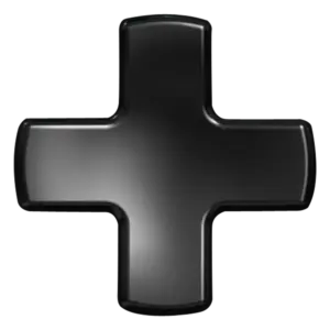 ONEXPLAYER 3 D-Pad close-up, glossy black plus-shaped button with rounded edges and subtle highlights