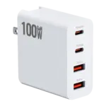 DROIX 100W 4Ports USB Charger in matte white, angled view with GaN 100W text and four red-accent ports