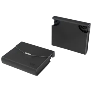 Black protective travel sleeve and folio case for the GPD Win Max 3 PC gaming handheld, shown in both closed flat and upright standing positions on a white backdrop.